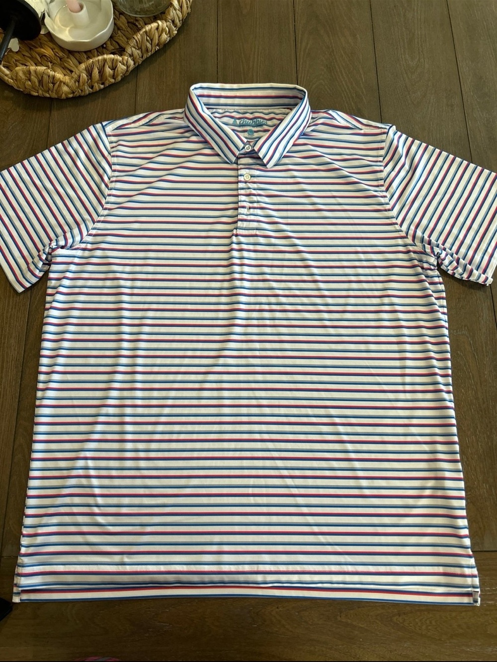 chubbies White Polo with Red & Blue Stripes